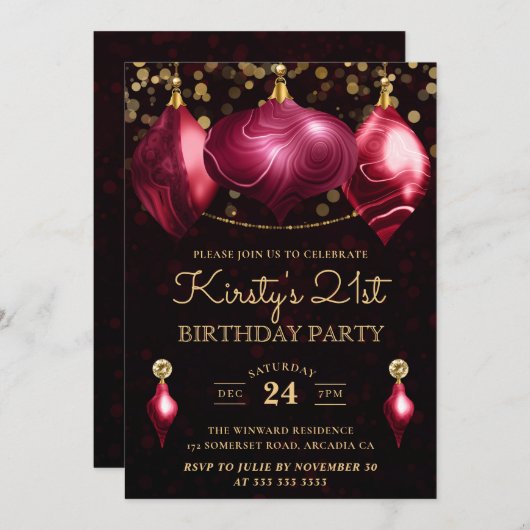 Elegant Burgundy Agate Baubles 21ste verjaardag Kaart (Voorkant / Achterkant)