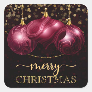 Elegant Burgundy Agate Baubles Merry kerst Vierkante Sticker
