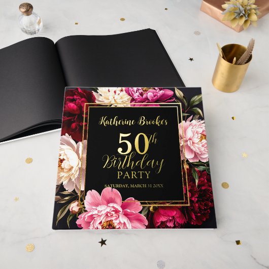Elegant Burgundy and Blush Peony Floral Birthday (Recto ouvert)