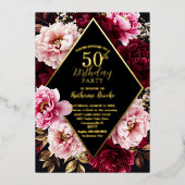 Elegant Burgundy and Blush Peony Floral Birthday Folie Uitnodiging (Voorkant)