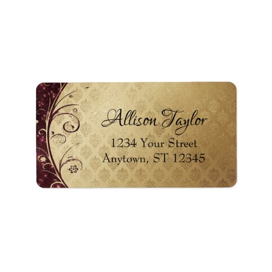 Elegant Burgundy and Gold Damask Label (Voorkant)