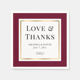 Elegant Burgundy and Gold Love and Bedankt Wedding Servet