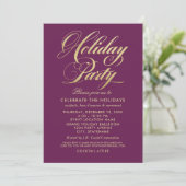 Elegant Burgundy and Gold Script Holiday Party Kaart (Staand voorkant)