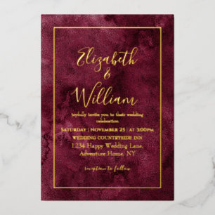 Elegant Burgundy and Gold Waterverf Wedding Folie Uitnodiging
