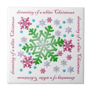 Elegant Burgundy Blue Green & Silver Snowflakes Tegeltje
