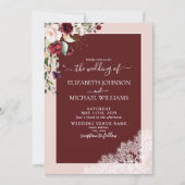 Elegant Burgundy Blush Botanical Rustic Wedding Kaart (Voorkant)