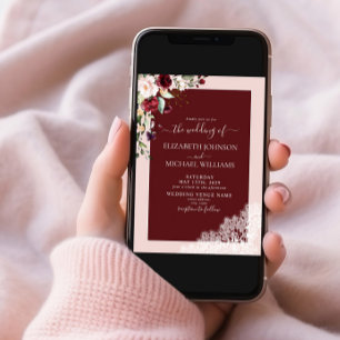 Elegant Burgundy Blush Botanical Rustic Wedding Kaart