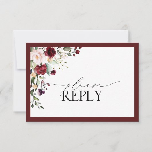 Elégant Burgundy Blush Floral Aquarelle RSVP (Devant)