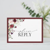 Elégant Burgundy Blush Floral Aquarelle RSVP (Debout devant)