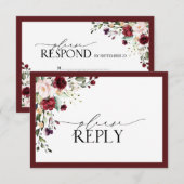 Elégant Burgundy Blush Floral Aquarelle RSVP (Devant / Derrière)