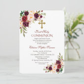 Elegant Burgundy Blush Floral Heilige Communie Kaart (Staand voorkant)