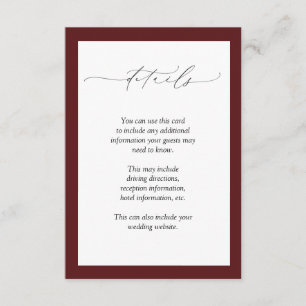 Elegant Burgundy Blush Floral Wedding Details Informatiekaartje