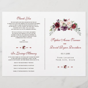 Élégant Burgundy Blush Floral Wedding Programme