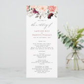 Élégant Burgundy Blush Floral Wedding Programme (Debout devant)