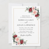 Elegant Burgundy Blush Greenery Floral Wedding Kaart (Voorkant)