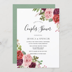 Elégant Burgundy Blush Mint Couples Invitation de 