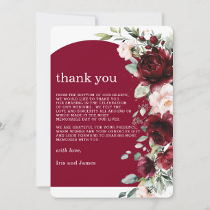 Elegant Burgundy Blush Pink Floral Wedding Bedankkaart