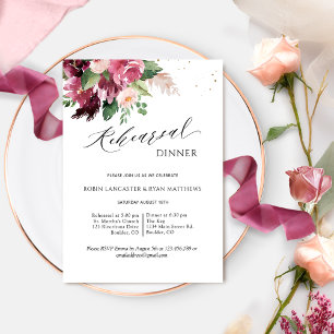 Elegant Burgundy Blush Pink Rehearsal Dinner Kaart