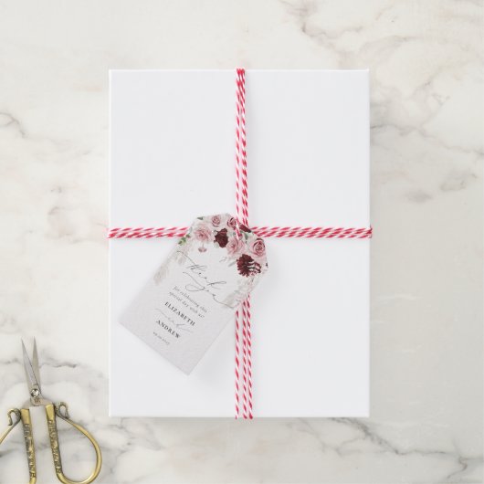 Elegant Burgundy Blush Pink Rose Weddenschap Bedan Cadeaulabel (Met Touw)