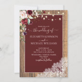 Elegant Burgundy Blush Wood Lace Foto Weddenschap Kaart (Voorkant)