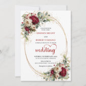 Elegant Burgundy Boho Floral Wedding Invitation Kaart (Voorkant)