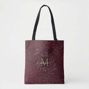 Elegant Burgundy Botanical Garden Gold Monogramed Draagtas