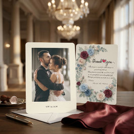 Elegant Burgundy Botanical Photo Wedding  Bedankkaart