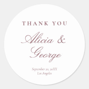 Elegant burgundy calligraphy bruiloft bedankt ronde sticker