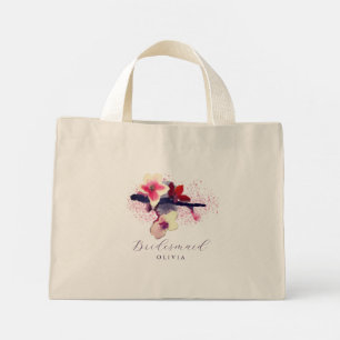 Elegant Burgundy Cherry Blossom Bridesmaid Mini Tote Bag