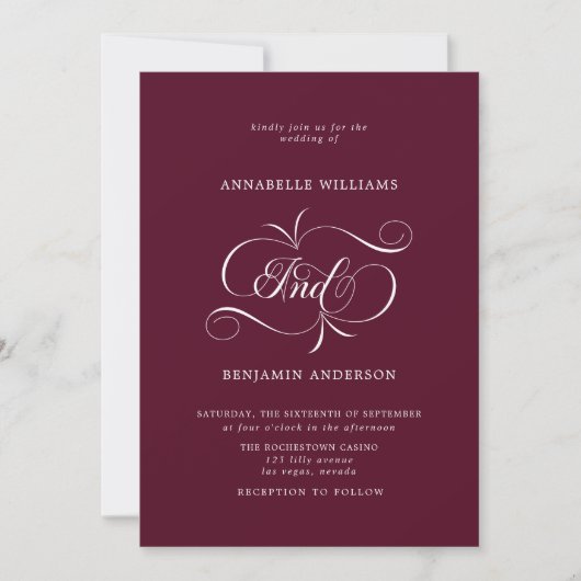 Elegant Burgundy Classic Wedding Kaart (Voorkant)
