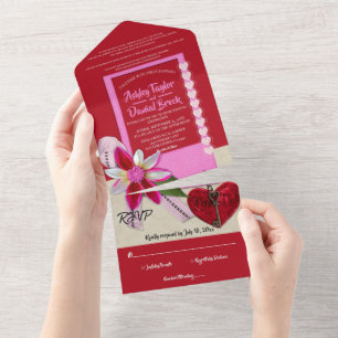 Elegant Burgundy Classy Romantic Wedding All In One Uitnodiging