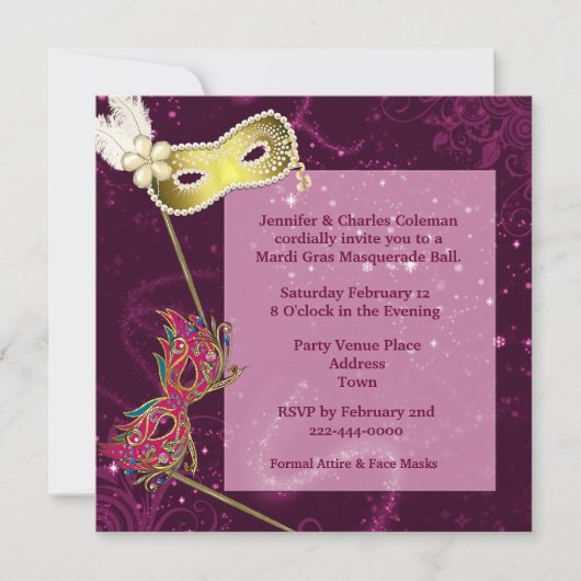 Elegant Burgundy Custom Masquerade Ball Invitation Kaart (Voorkant)