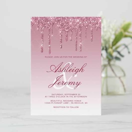 Elegant Burgundy Driving Glitter Script Weduwen Kaart (Staand voorkant)