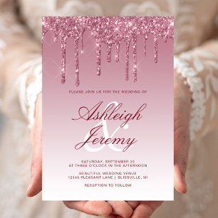 Elegant Burgundy Driving Glitter Script Weduwen Kaart
