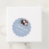 Elegant burgundy dusty blue bruiloft bedankjes labels (In situ)