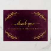 Elegant Burgundy en Gold Wedding Hartelijk dank Folie Uitnodiging (Voorkant)