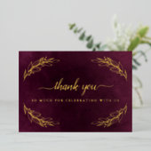 Elegant Burgundy en Gold Wedding Hartelijk dank Folie Uitnodiging (Staand Voorkant)