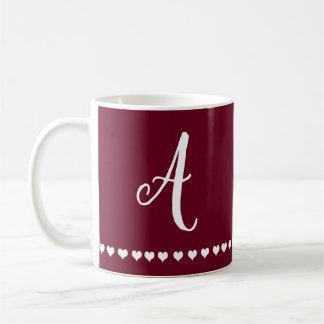 Elegant Burgundy en White Monogram Koffiemok