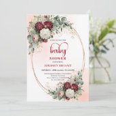 Elegant Burgundy Floral Baby Shower Invitation (Debout devant)