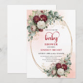 Elegant Burgundy Floral Baby Shower Invitation (Devant / Derrière)