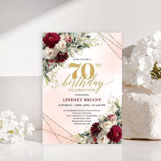 Elegant Burgundy Floral Boho Milestone Invitation