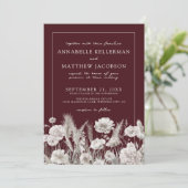 Elegant Burgundy Floral Boho Wedding Kaart (Staand voorkant)