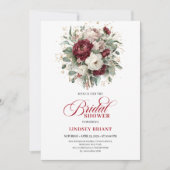 Elegant Burgundy Floral Bridal Shower Invitation (Devant)