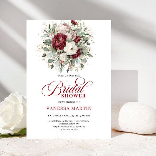 Elegant Burgundy Floral Bridal Shower Invitation