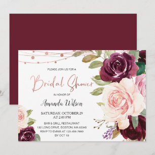Elegant Burgundy Floral Bridal Shower Kaart
