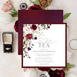 Elegant Burgundy Floral Bridal Tea Shower Kaart
