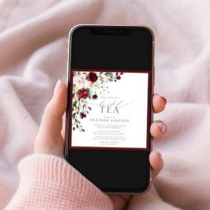 Elegant Burgundy Floral Bridal Tea Shower Kaart