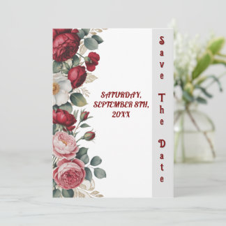 Elegant Burgundy Floral Flat Save the Date Kaart