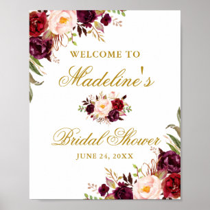 Elegant Burgundy Floral Gold Vrijgezellenfeest Poster