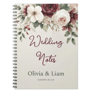 Elegant Burgundy Floral Personalized Wedding Plann Notitieboek